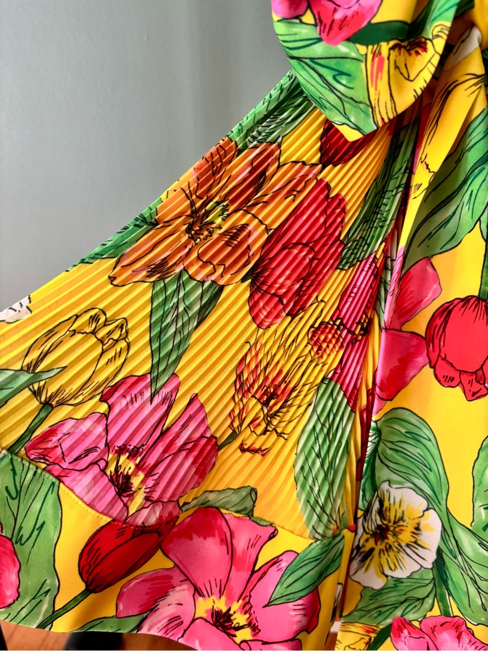 Milly Joan Tulip Rosette Dress | Pleated | Floral | Bright | Yellow - Picture 7 of 10
